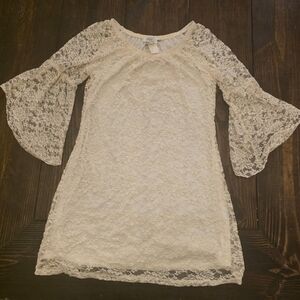Cream Lace Bell Sleeve Dress